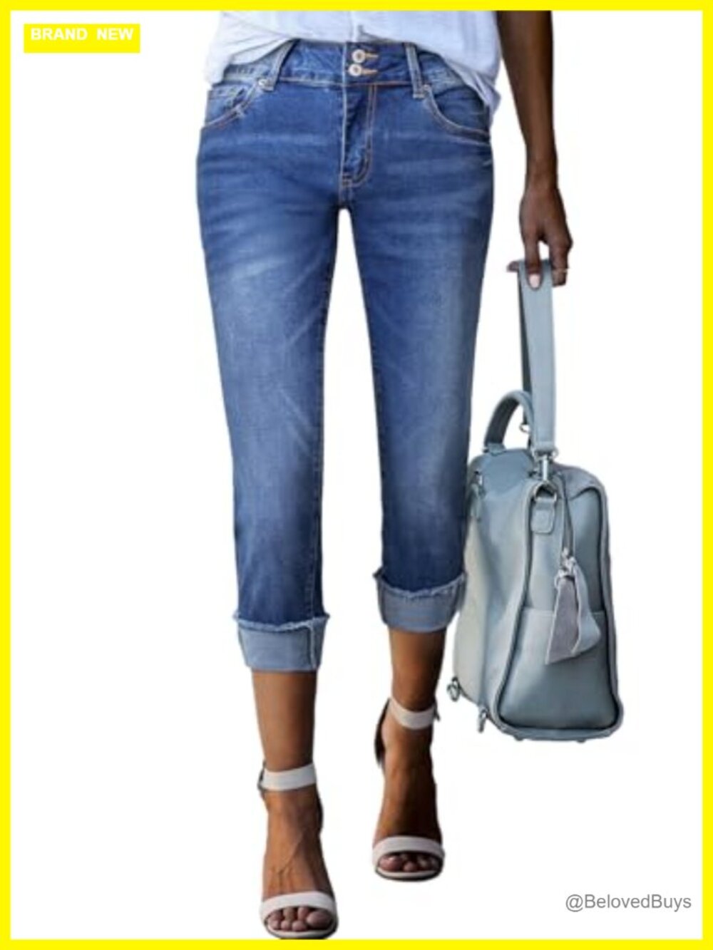 High Waisted Skinny Capri Jeans Cropped Stretch Denim